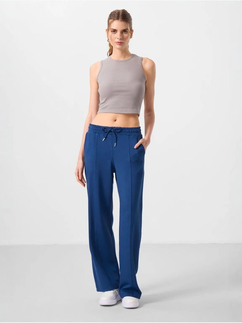 Pantalón palazzo texturizado de pernera ancha con cintura de cordón tommy Azul laguna - Kiabi