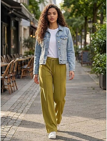 Pantalón palazzo texturizado de pernera ancha con cintura de cordón tommy