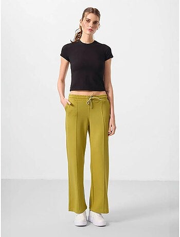 Pantalón palazzo texturizado de pernera ancha con cintura de cordón tommy