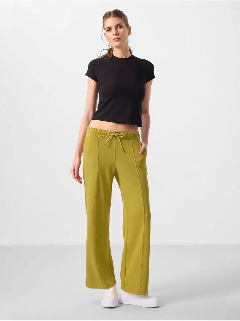 Pantalón palazzo texturizado de pernera ancha con cintura de cordón tommy Caqui - Kiabi