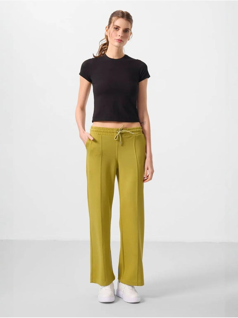 Pantalón palazzo texturizado de pernera ancha con cintura de cordón tommy Caqui - Kiabi