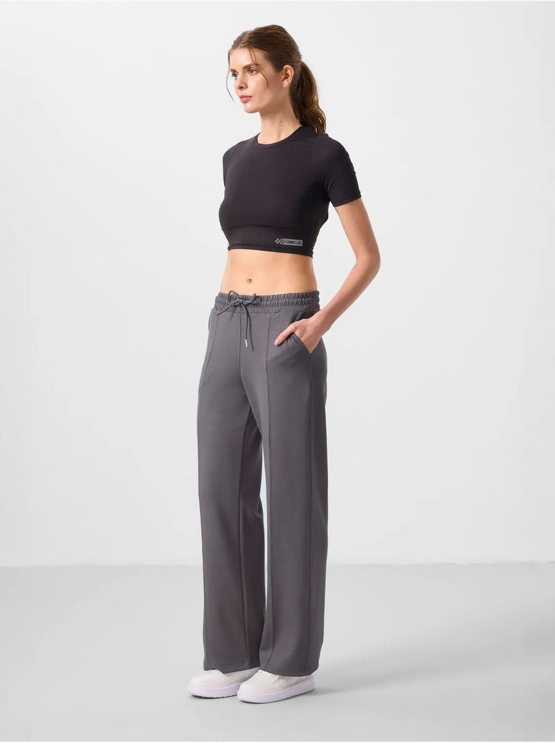 Pantalón palazzo texturizado de pernera ancha con cintura de cordón tommy Gris oscuro - Kiabi