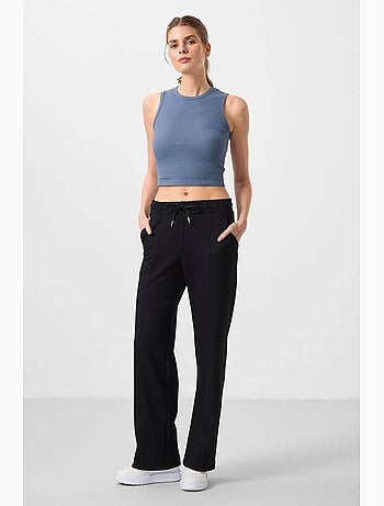 Pantalón palazzo texturizado de pernera ancha con cintura de cordón tommy