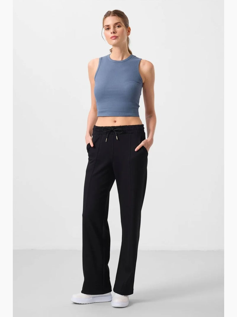 Pantalón palazzo texturizado de pernera ancha con cintura de cordón tommy Negro - Kiabi