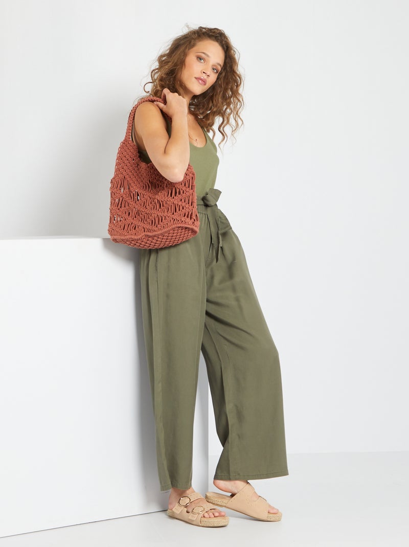 Pantalón paper bag ancho vaporoso KAKI - Kiabi