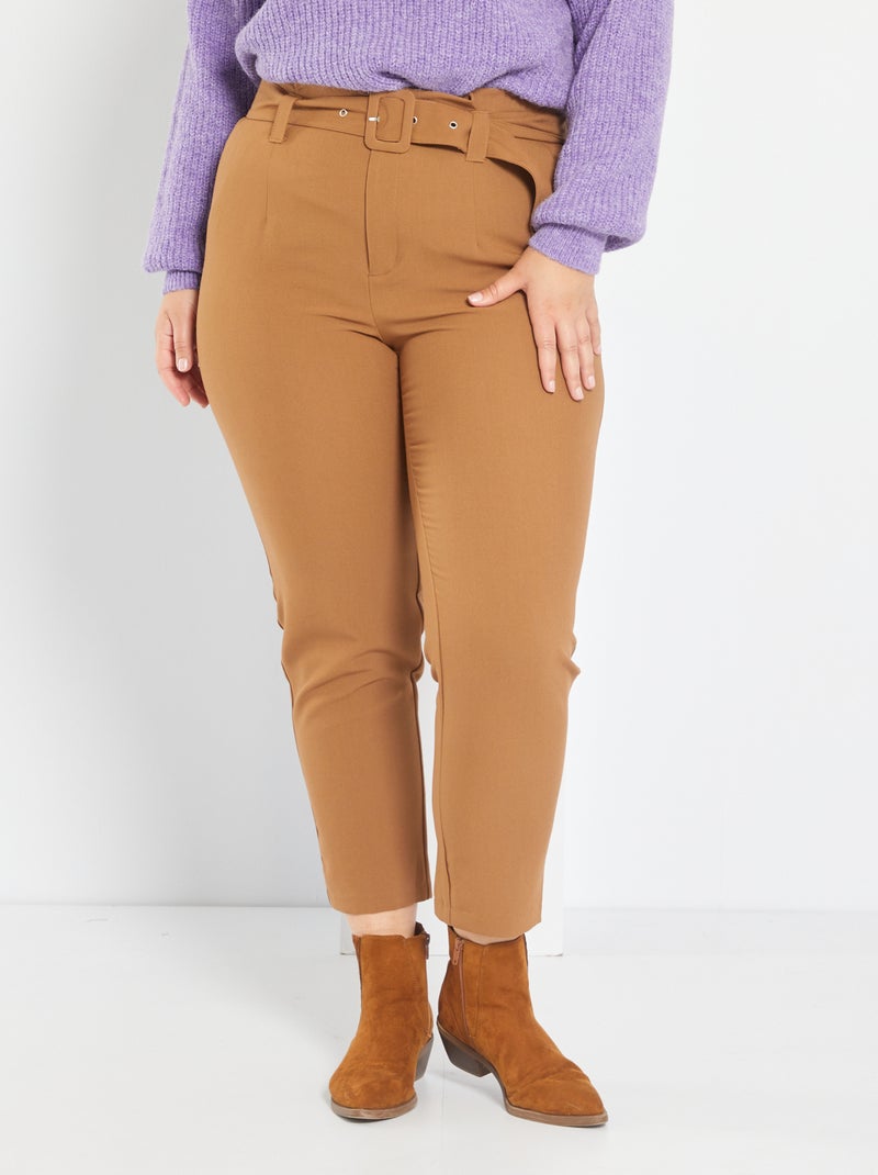 Pantalón paper bag con cinturón BEIGE - Kiabi