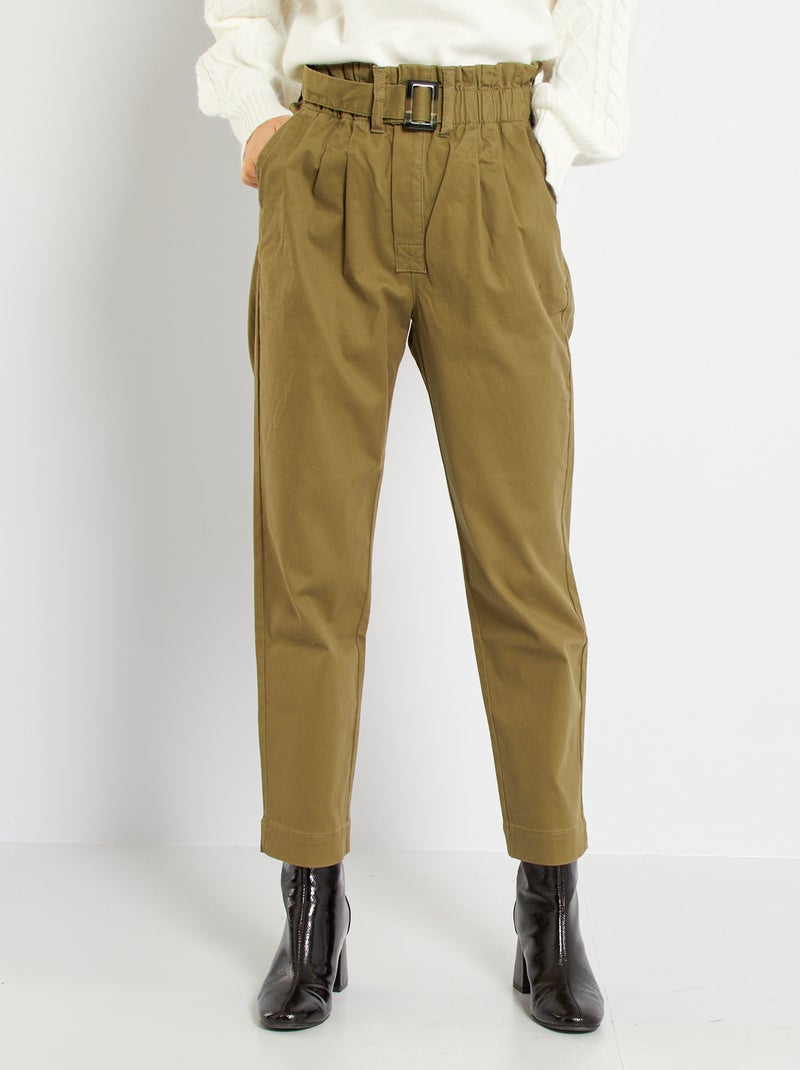 Pantalón paper bag corte regular KAKI - Kiabi