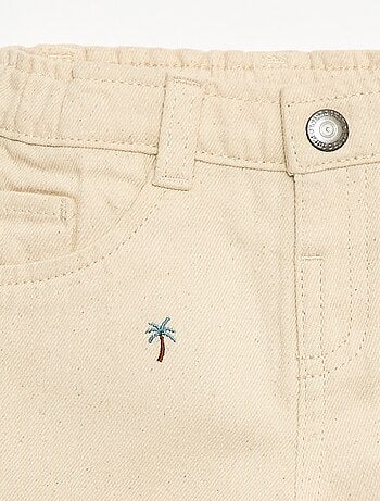 Pantalón paperbag bordado all-over en twill de algodón