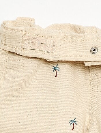 Pantalón paperbag bordado all-over en twill de algodón