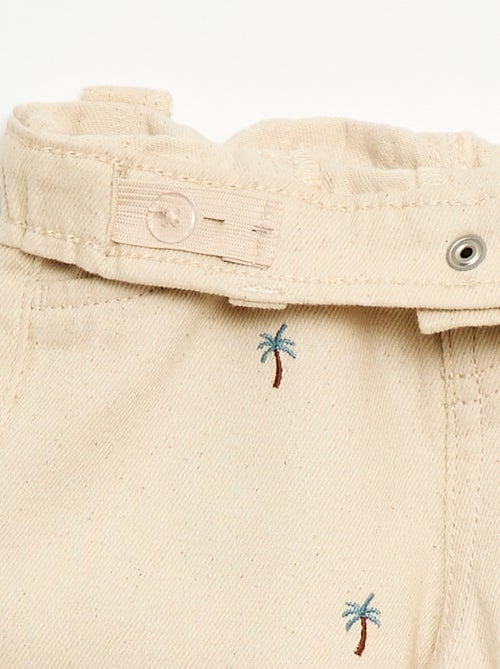 Pantalón paperbag bordado all-over en twill de algodón - Kiabi