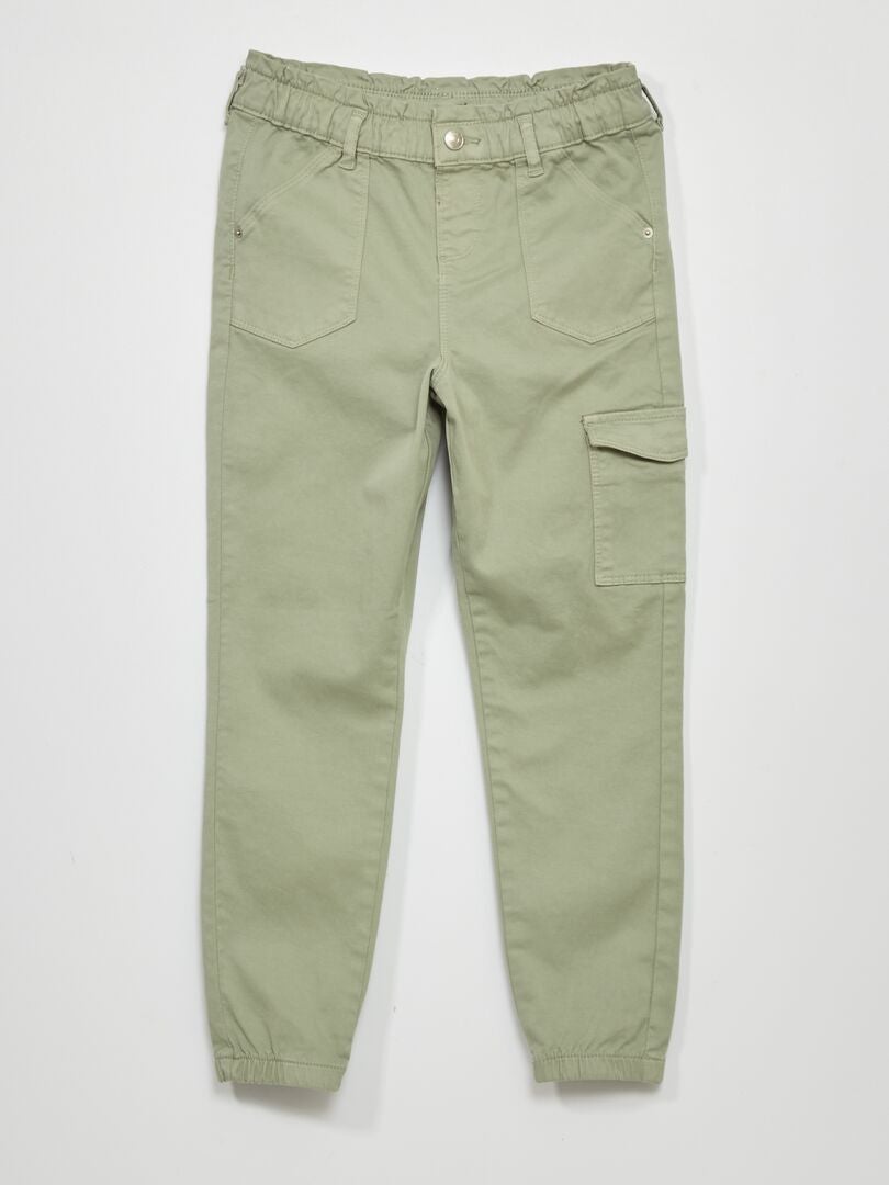 Pantalón paperbag con bolsillos verde gris - Kiabi