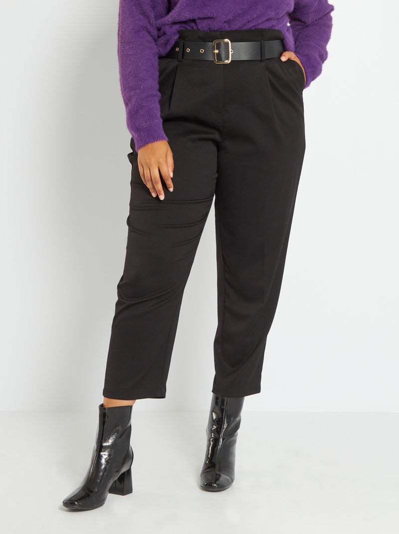 Pantalón paperbag con cinturón Negro - Kiabi