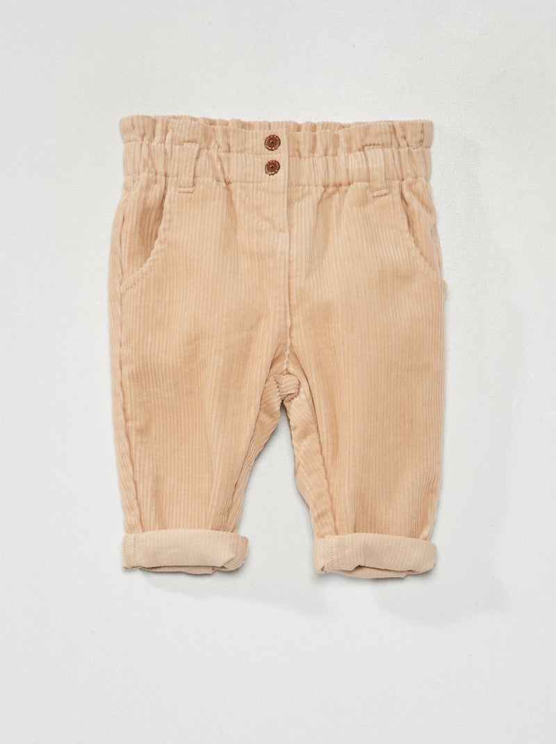Pantalón paperbag de pana BEIGE - Kiabi