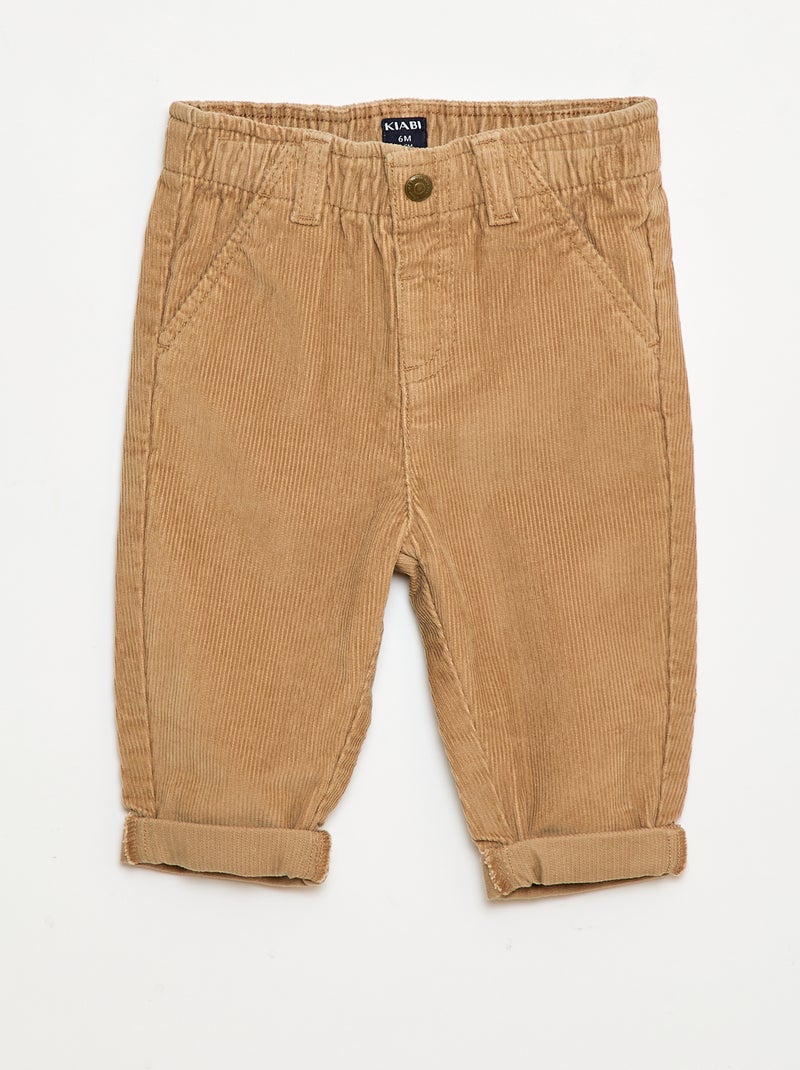 Pantalón paperbag de pana Beige - Kiabi