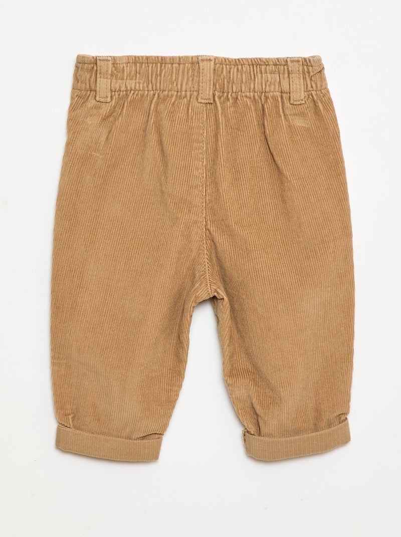 Pantalón paperbag de pana Beige - Kiabi