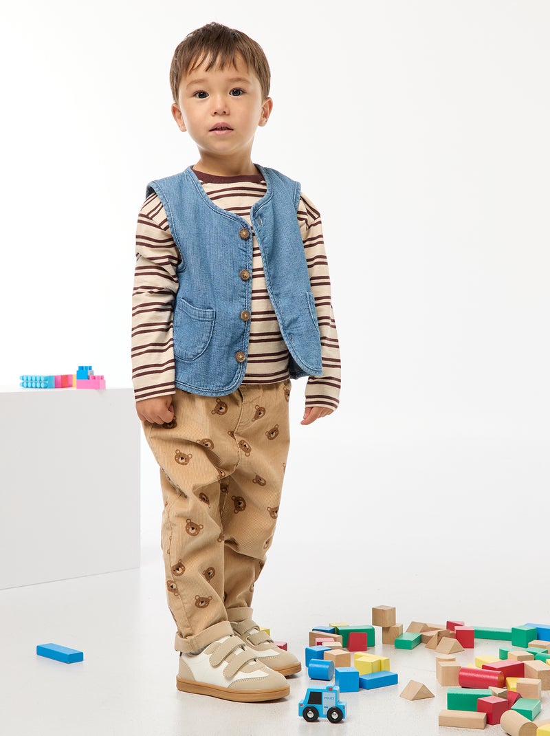 Pantalón paperbag de pana Beige - Kiabi