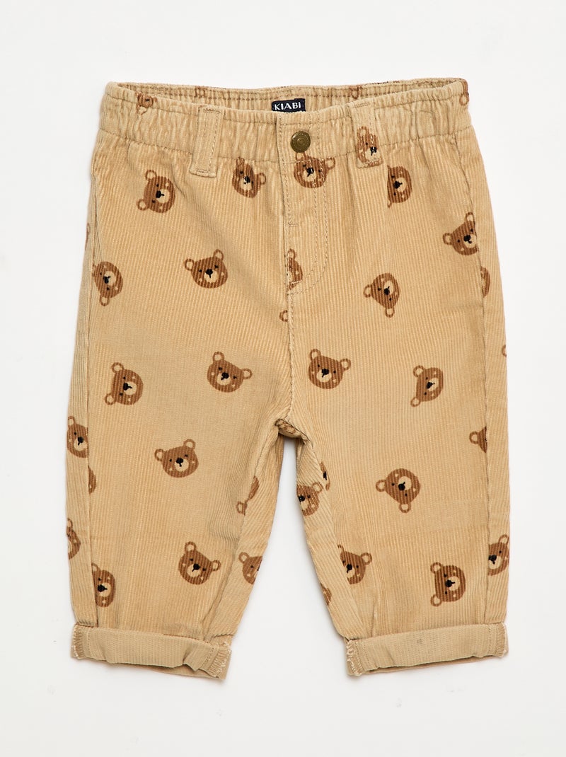 Pantalón paperbag de pana Beige - Kiabi