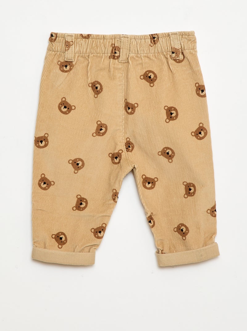 Pantalón paperbag de pana Beige - Kiabi