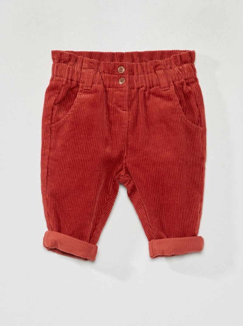 Pantalón paperbag de pana ROJO - Kiabi