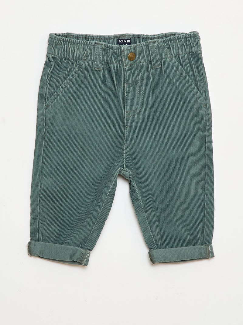 Pantalón paperbag de pana Verde - Kiabi