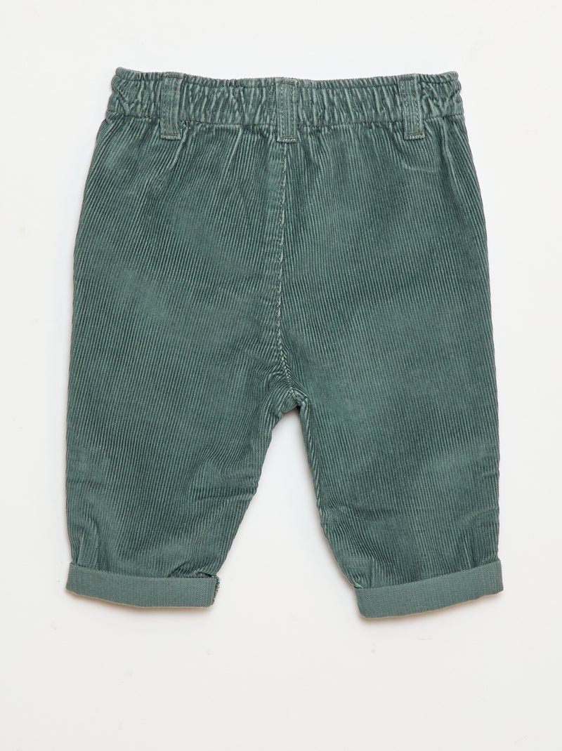 Pantalón paperbag de pana Verde - Kiabi