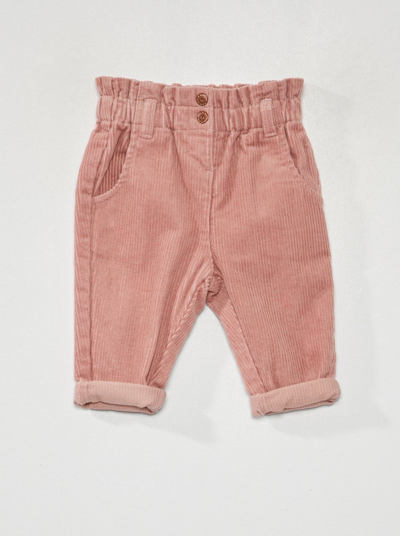 Pantalón paperbag de pana viejo rosa - Kiabi