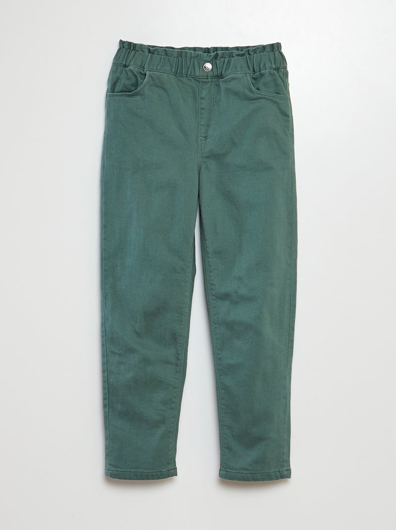 Pantalón paperbag de sarga con forro interior VERDE - Kiabi