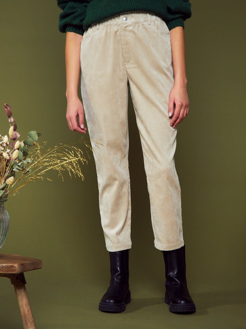 Pantalón paperbag de terciopelo BEIGE - Kiabi
