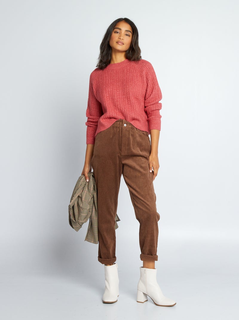Pantalón paperbag de terciopelo MARRON - Kiabi