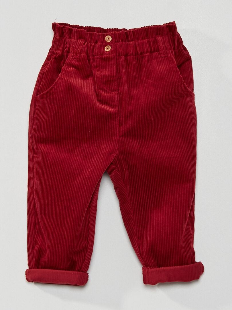 Pantalón paperbag de terciopelo rojo burdeos - Kiabi