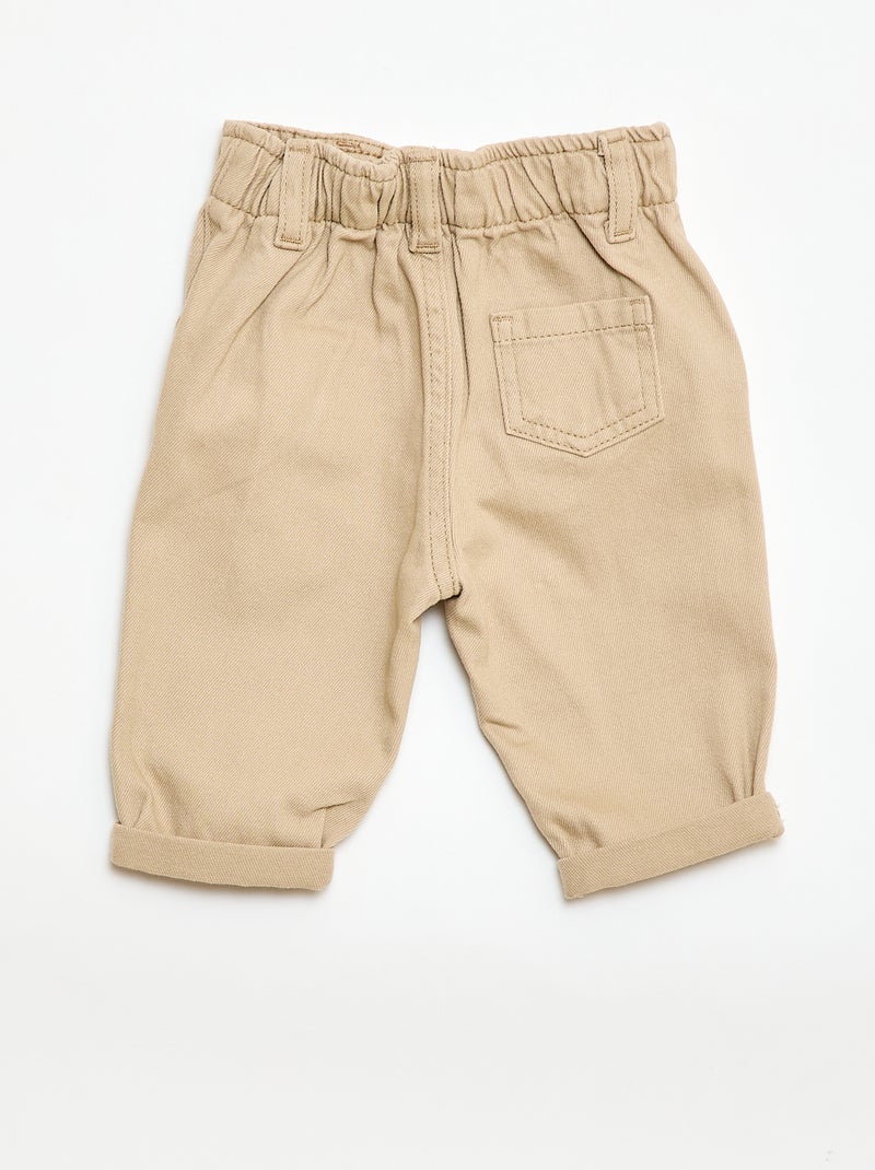 Pantalón paperbag en twill Beige - Kiabi