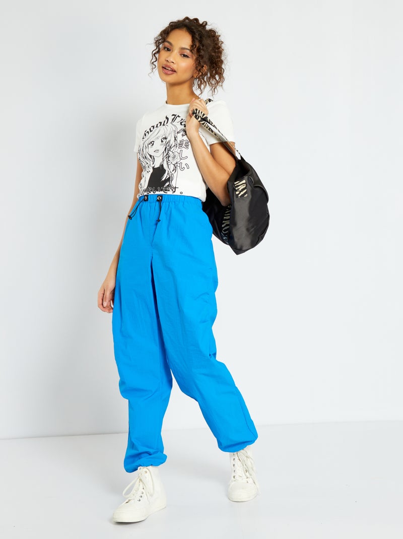 Pantalón parachute de nailon AZUL - Kiabi