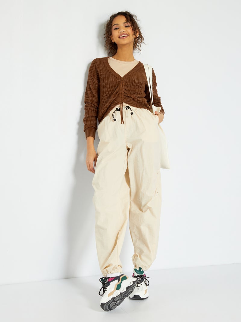 Pantalón parachute de nailon BEIGE - Kiabi