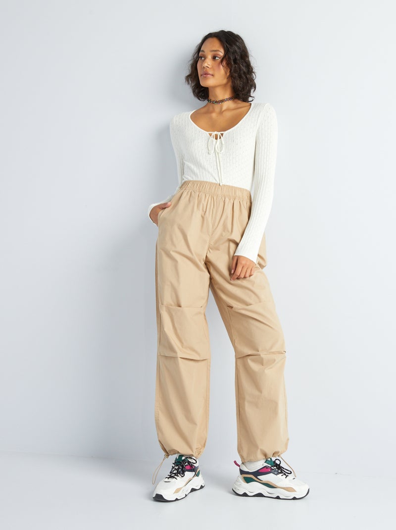Pantalón parachute de nailon BEIGE - Kiabi