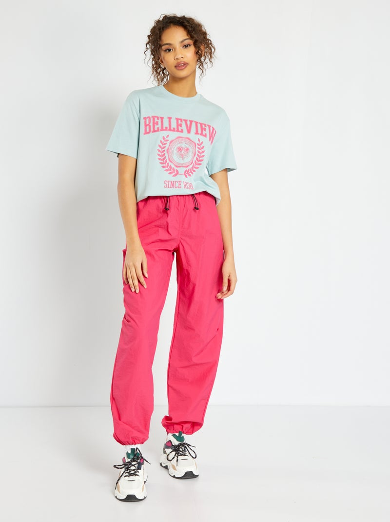 Pantalón parachute de nailon ROSA - Kiabi