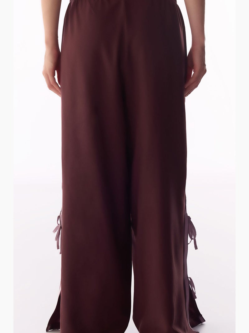 Pantalón parachute de pierna ancha con detalle de lazo penti Rojo burdeos - Kiabi