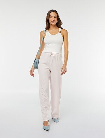 Pantalón pernera ancha con estampado vichy