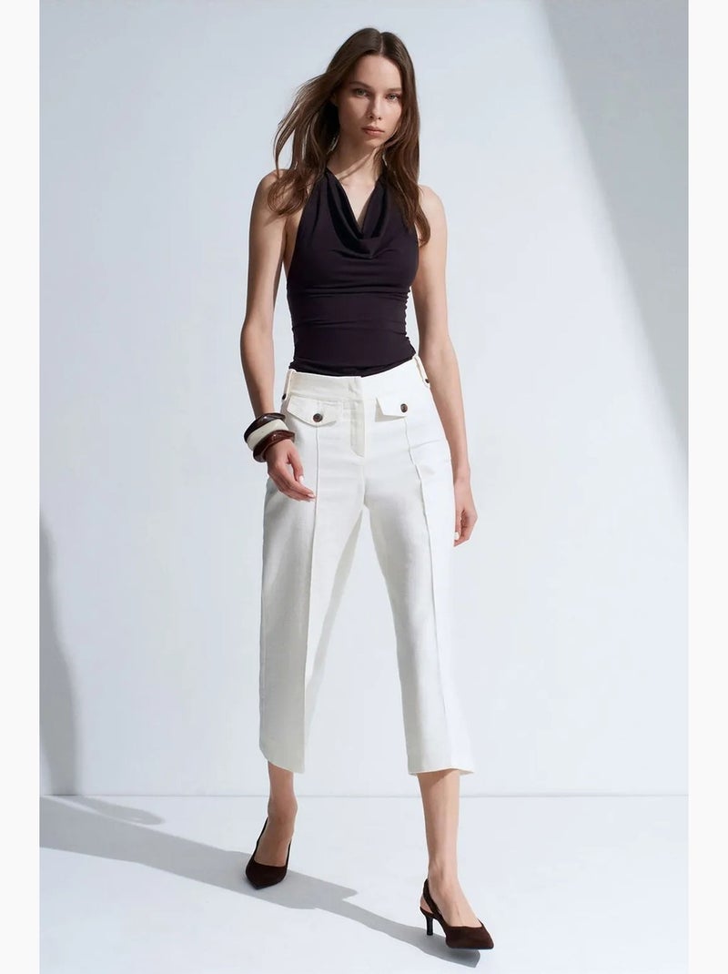 Pantalón pirata de popelina de algodón talle alto dilvin Blanco - Kiabi