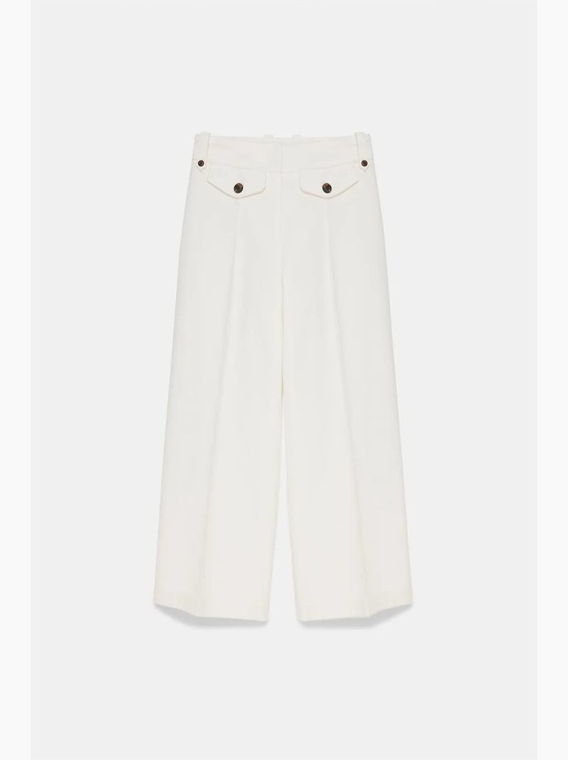 Pantalón pirata de popelina de algodón talle alto dilvin Blanco - Kiabi