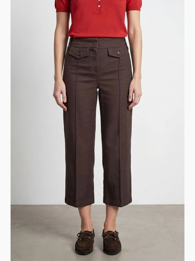 Pantalón pirata de popelina de algodón talle alto dilvin Marrón chocolate - Kiabi