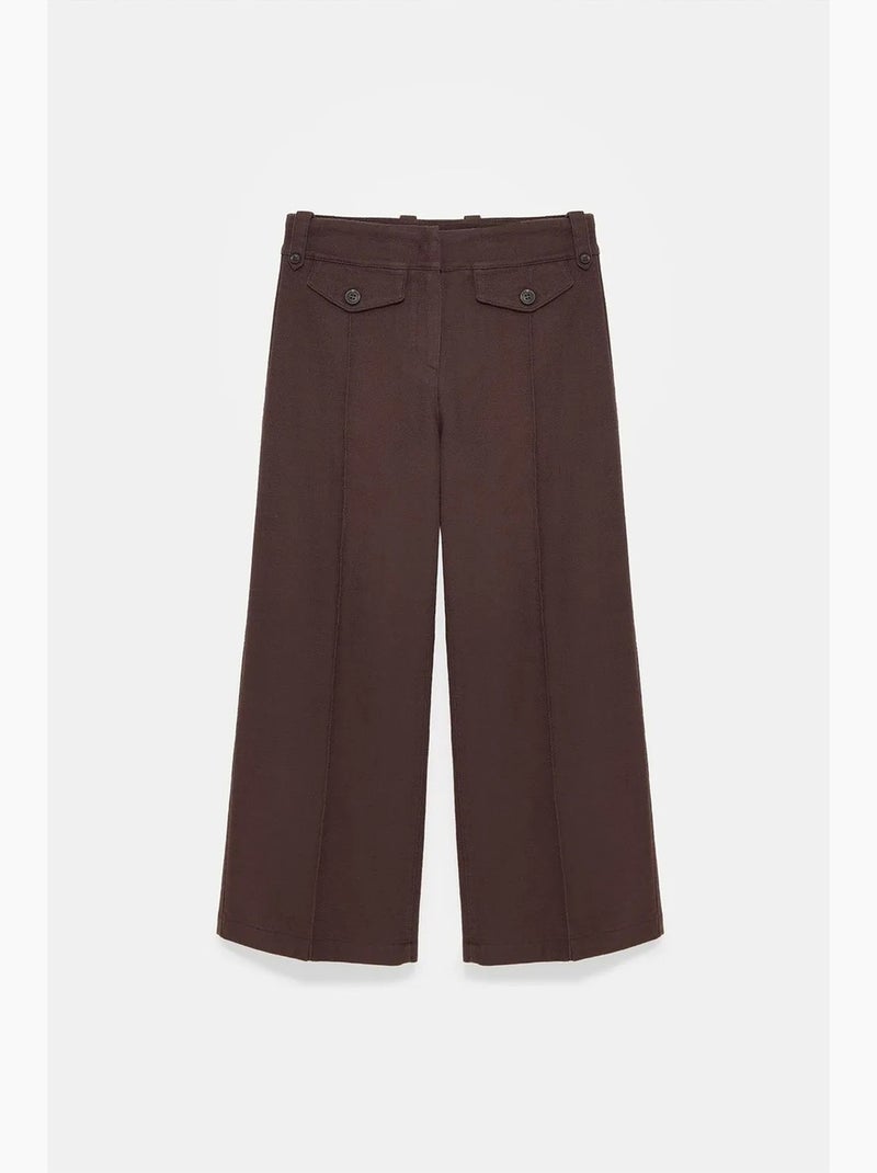 Pantalón pirata de popelina de algodón talle alto dilvin Marrón chocolate - Kiabi
