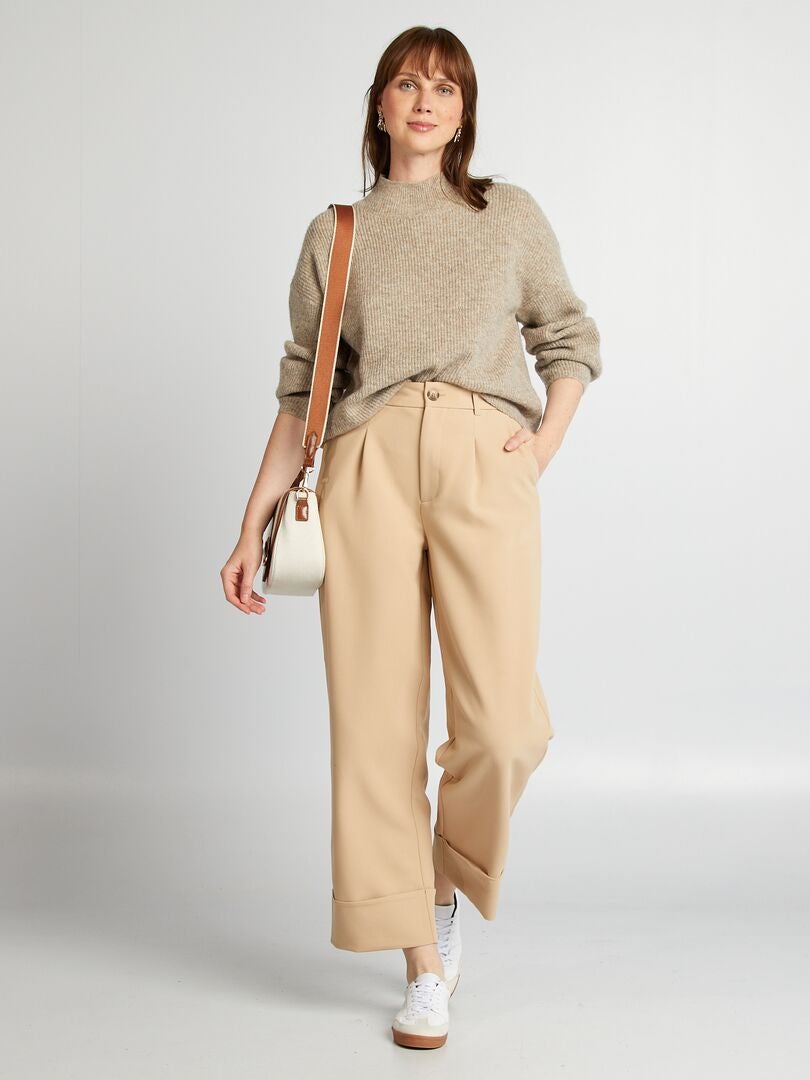 Pantalón pitillo con vuelta BEIGE - Kiabi