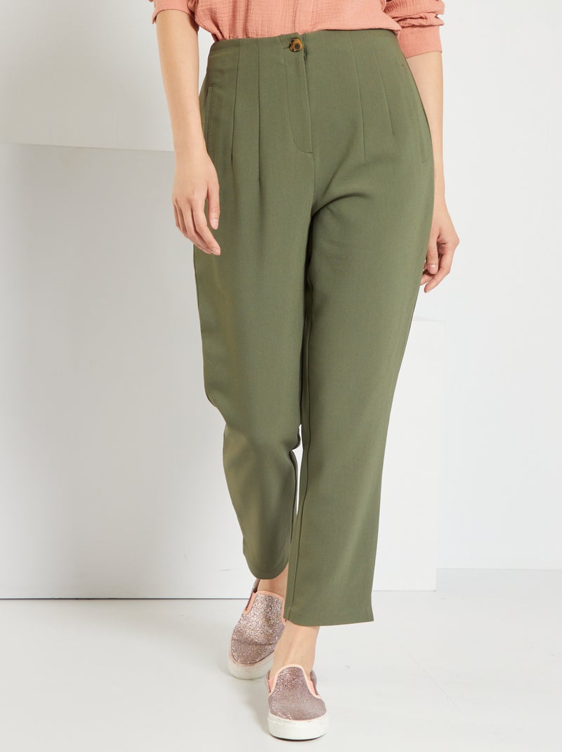 Pantalón pitillo de talle alto verde oscuro - Kiabi