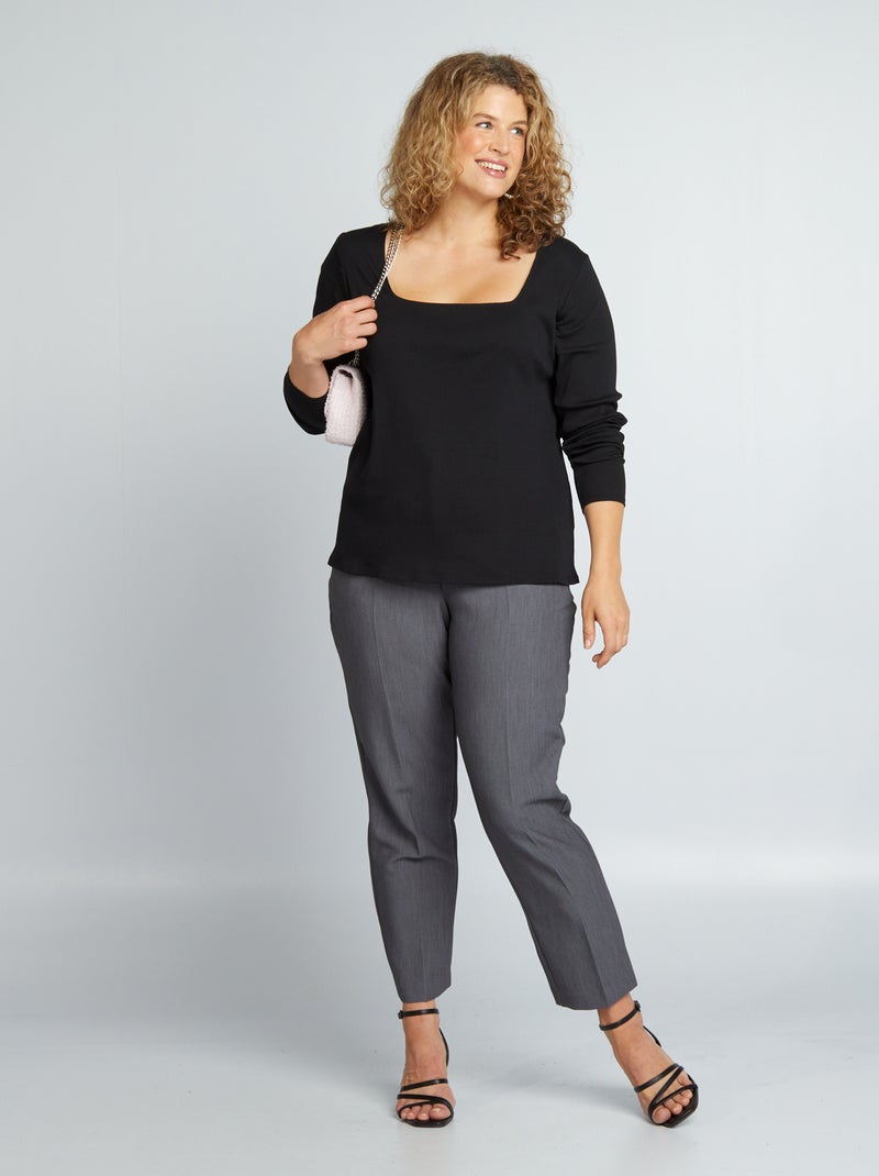 Pantalón pitillo de tiro alto GRIS - Kiabi