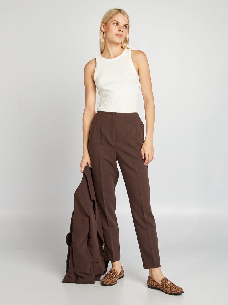 Pantalón pitillo de tiro alto MARRON - Kiabi