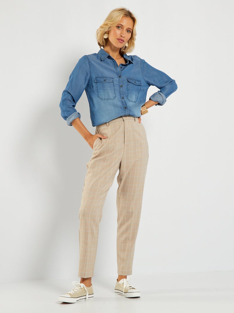 Pantalón pitillo 'príncipe de Gales' BEIGE - Kiabi