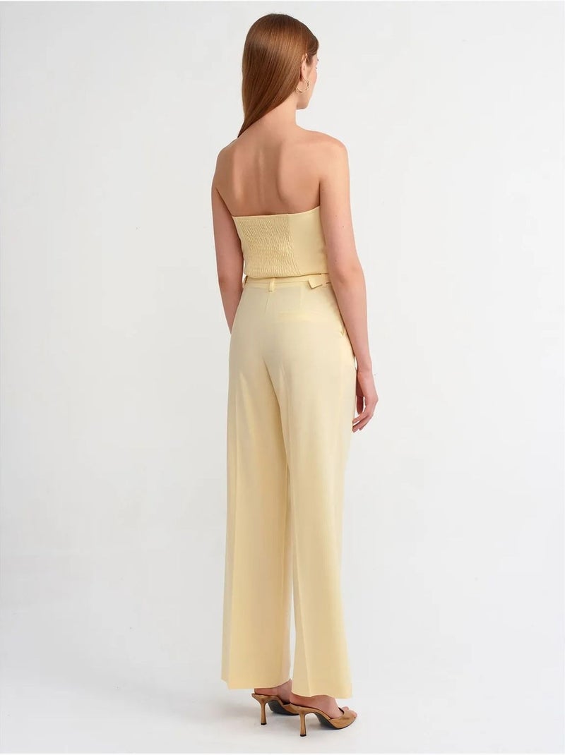 Pantalón plisado de pierna ancha y cintura alta dilvin Amarillo limón - Kiabi