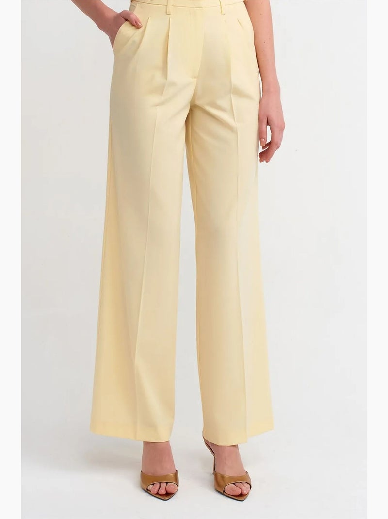 Pantalón plisado de pierna ancha y cintura alta dilvin Amarillo limón - Kiabi