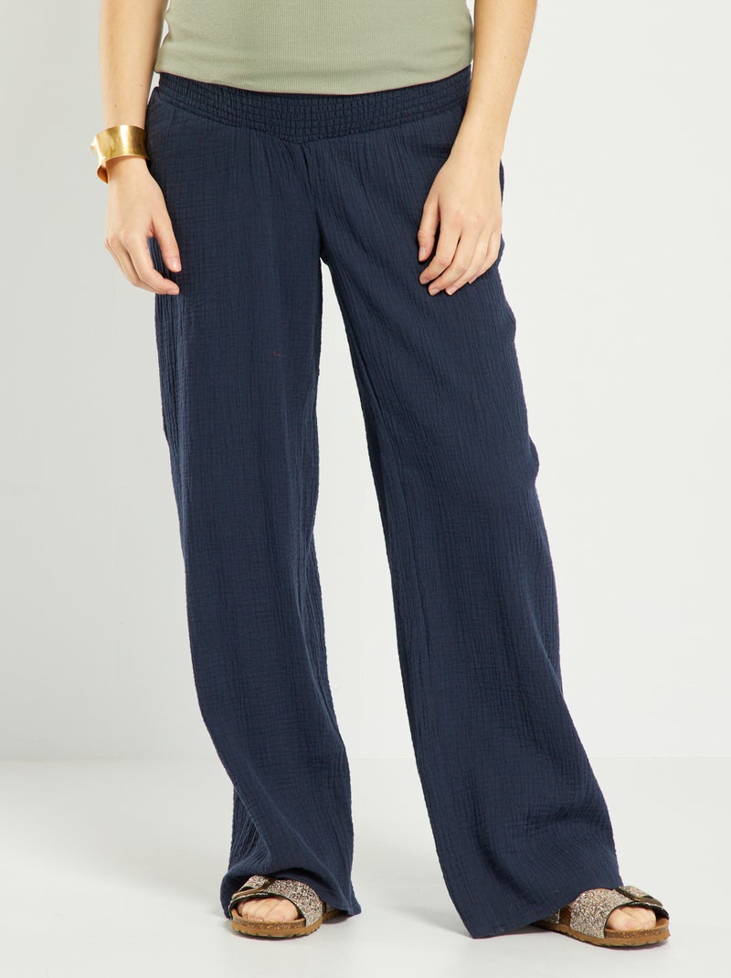 Pantalón premamá de gasa de algodón azul - Kiabi