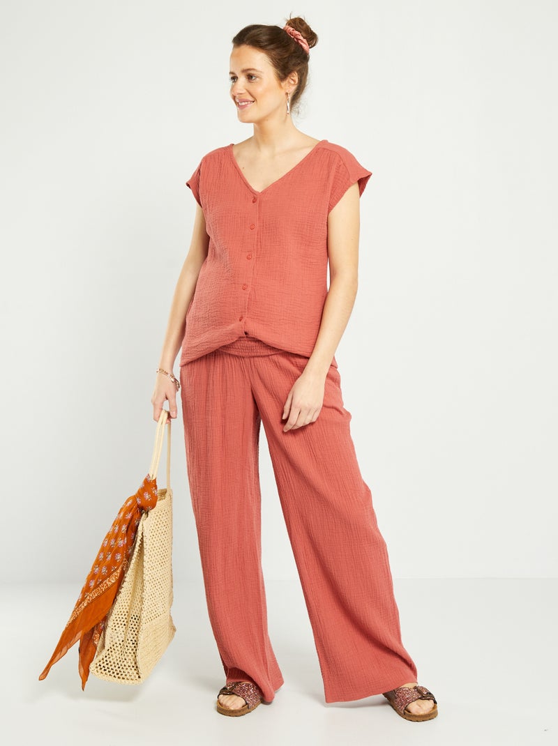Pantalón premamá de gasa de algodón ROJO - Kiabi